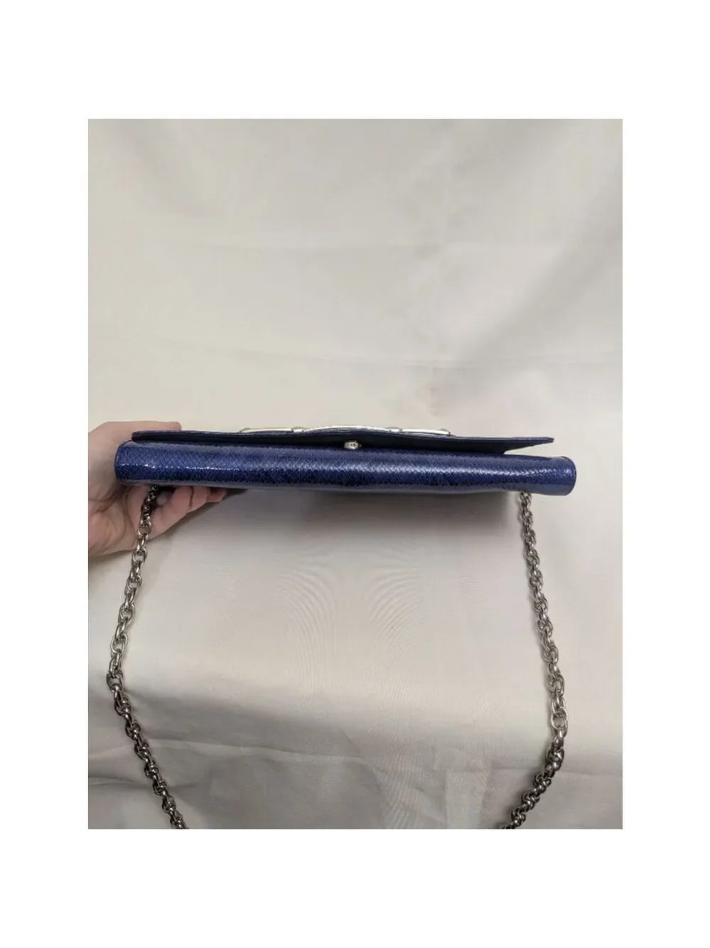 White House Black Market Blue Faux Snakeskin Clutch - Picture 8 of 13